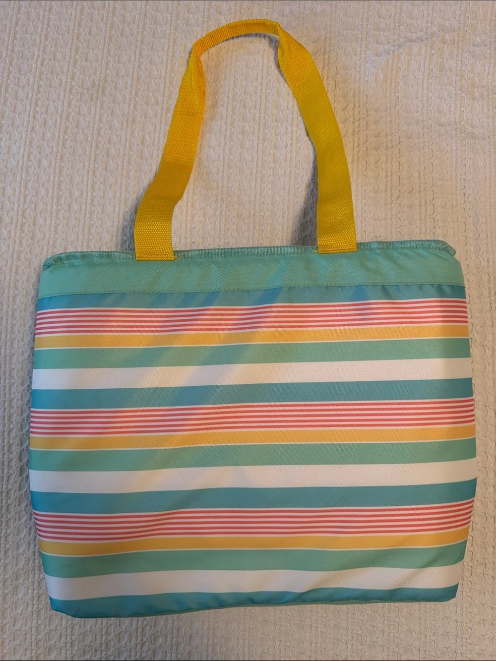 Igloo Mint Tote with Yellow Handles and Pastel Stripes
